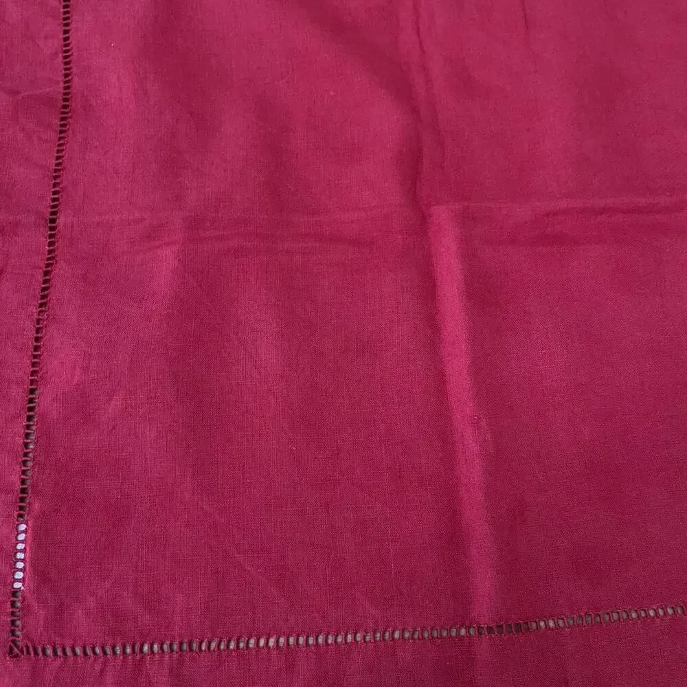 Pottery Barn Hemstitch Linen Square Dinner Napkins Set of 3 Red 22